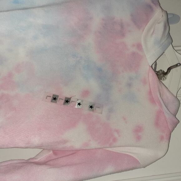 Pink / Blue Tie Dye Lace Up Back Hooded Cropped Sweater - Picture 3 of 6